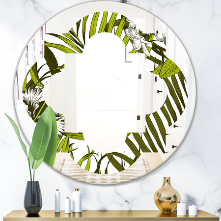 Tropical Palm Leaves I - Modern Round or Oval Wall Mirror - Quatrefoil