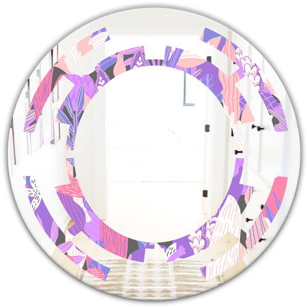 Fantasy Flowers In Purple - Modern Round or Oval Wall Mirror - Space