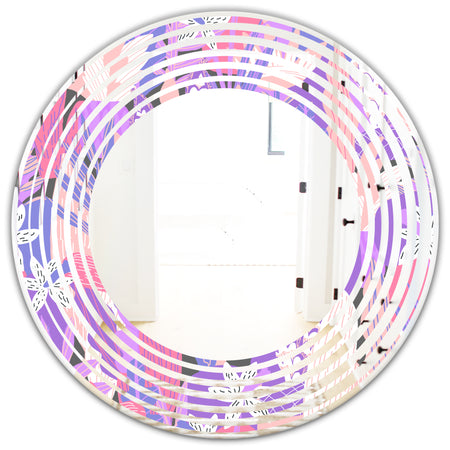 Fantasy Flowers In Purple - Modern Round or Oval Wall Mirror - Wave