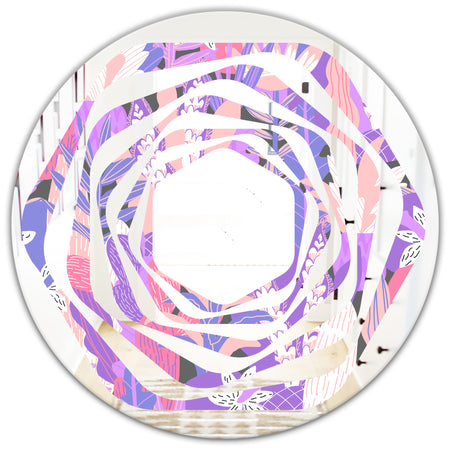Fantasy Flowers In Purple - Modern Round or Oval Wall Mirror - Whirl