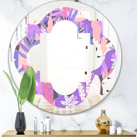 Fantasy Flowers In Purple - Modern Round or Oval Wall Mirror - Quatrefoil