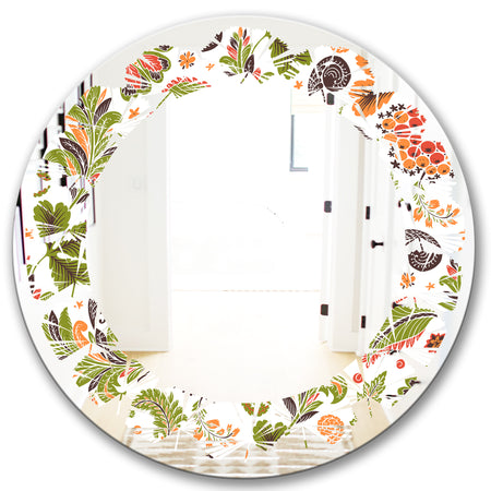 Retro Fantasy Flowers I - Modern Round or Oval Wall Mirror - Leaves
