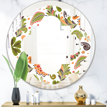 Retro Fantasy Flowers I - Modern Round or Oval Wall Mirror - Quatrefoil