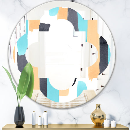 Retro Geometrical Abstract I - Modern Round or Oval Wall Mirror - Quatrefoil