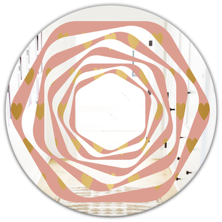 Gold Hearts On Pink - Modern Round or Oval Wall Mirror - Whirl