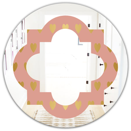 Gold Hearts On Pink - Modern Round or Oval Wall Mirror - Quatrefoil
