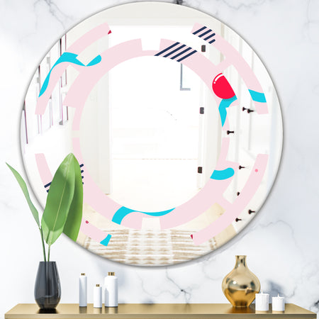 Retro Geometrical Abstract Pattern III - Modern Round or Oval Wall Mirror - Space