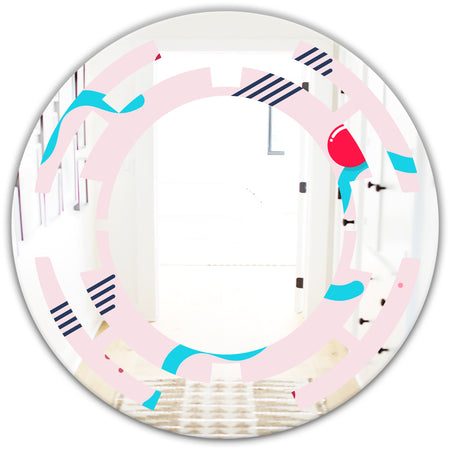 Retro Geometrical Abstract Pattern III - Modern Round or Oval Wall Mirror - Space