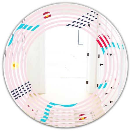 Retro Geometrical Abstract Pattern III - Modern Round or Oval Wall Mirror - Wave