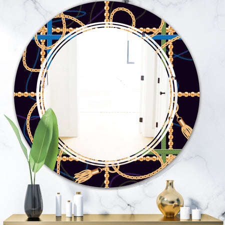 Trendy Gold Chain Pattern - Modern Round or Oval Wall Mirror - Triple C