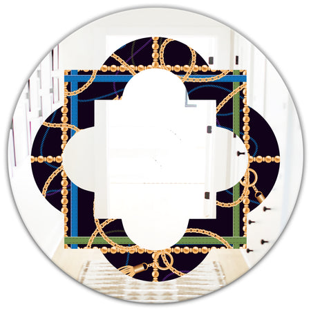 Trendy Gold Chain Pattern - Modern Round or Oval Wall Mirror - Quatrefoil