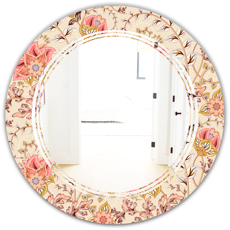 Oriental Floral Paisley - Modern Round or Oval Wall Mirror - Triple C