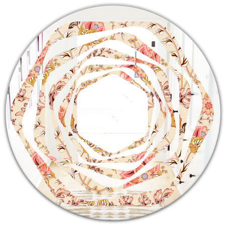 Oriental Floral Paisley - Modern Round or Oval Wall Mirror - Whirl