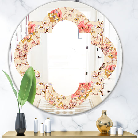 Oriental Floral Paisley - Modern Round or Oval Wall Mirror - Quatrefoil