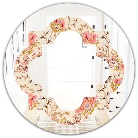 Oriental Floral Paisley - Modern Round or Oval Wall Mirror - Quatrefoil