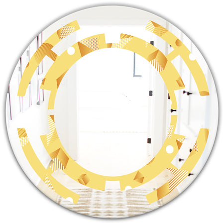 Minimal Yellow Geometrical Shapes - Modern Round or Oval Wall Mirror - Space