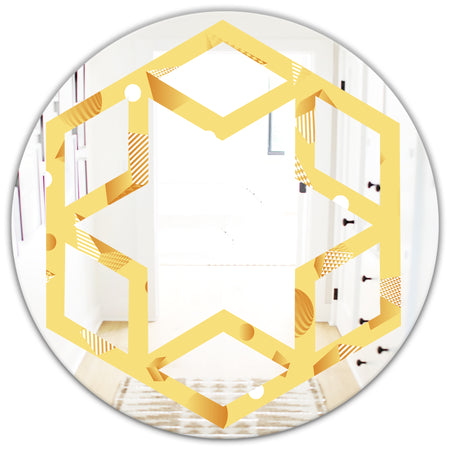Minimal Yellow Geometrical Shapes - Modern Round or Oval Wall Mirror - Hexagon Star