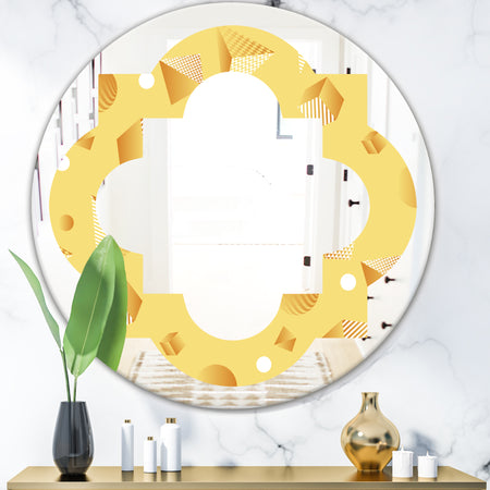 Minimal Yellow Geometrical Shapes - Modern Round or Oval Wall Mirror - Quatrefoil