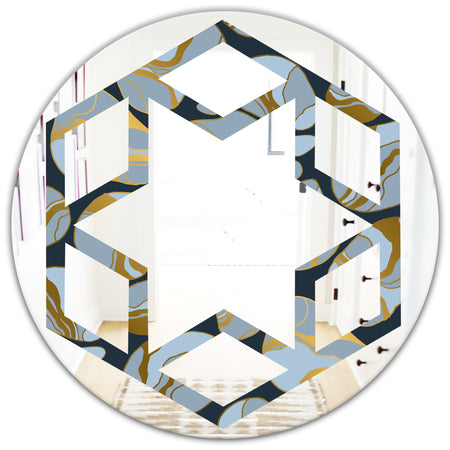 Golden Marble Design IV - Modern Round or Oval Wall Mirror - Hexagon Star
