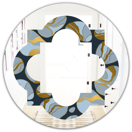 Golden Marble Design IV - Modern Round or Oval Wall Mirror - Quatrefoil