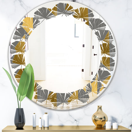 Golden Polygon Pattern - Modern Round or Oval Wall Mirror - Leaves