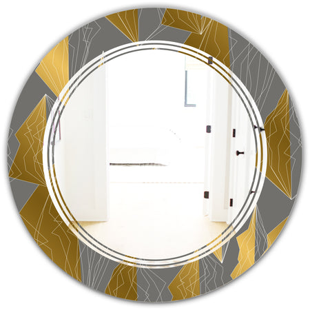Golden Polygon Pattern - Modern Round or Oval Wall Mirror - Triple C