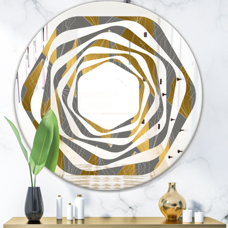 Golden Polygon Pattern - Modern Round or Oval Wall Mirror - Whirl