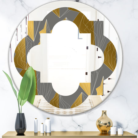 Golden Polygon Pattern - Modern Round or Oval Wall Mirror - Quatrefoil
