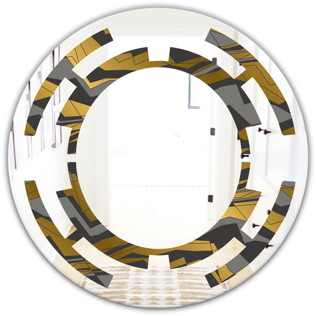 Angled lines and waves pattern - Modern Round or Oval Wall Mirror - Space