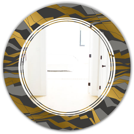 Angled lines and waves pattern - Modern Round or Oval Wall Mirror - Triple C