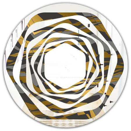 Angled lines and waves pattern - Modern Round or Oval Wall Mirror - Whirl