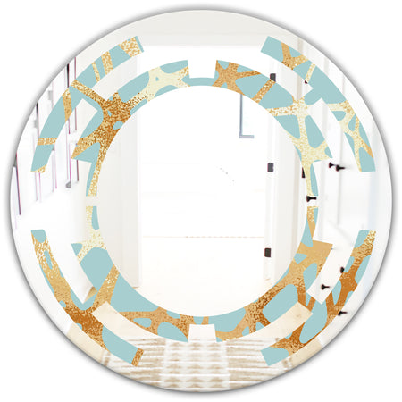 Golden Luxury Metallic Geometrics IV - Modern Round or Oval Wall Mirror - Space