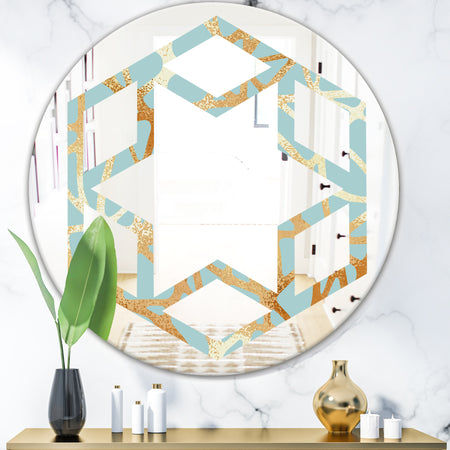 Golden Luxury Metallic Geometrics IV - Modern Round or Oval Wall Mirror - Hexagon Star