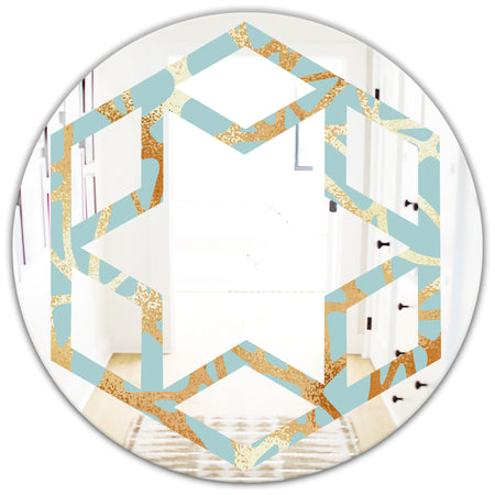 Golden Luxury Metallic Geometrics IV - Modern Round or Oval Wall Mirror - Hexagon Star