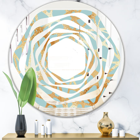Golden Luxury Metallic Geometrics IV - Modern Round or Oval Wall Mirror - Whirl