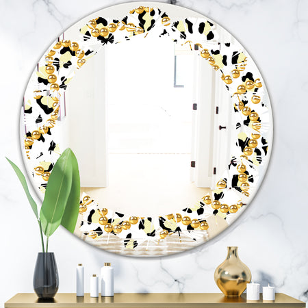 Leopard Fur Safari VI - Modern Round or Oval Wall Mirror - Leaves