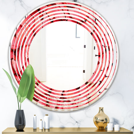 Coral Pink Butterflies - Modern Round or Oval Wall Mirror - Wave