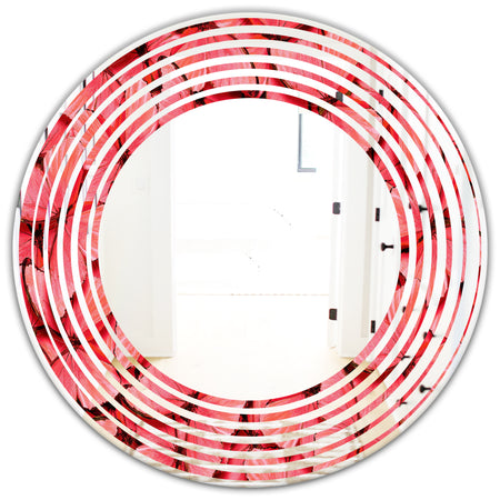 Coral Pink Butterflies - Modern Round or Oval Wall Mirror - Wave