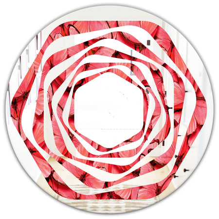 Coral Pink Butterflies - Modern Round or Oval Wall Mirror - Whirl