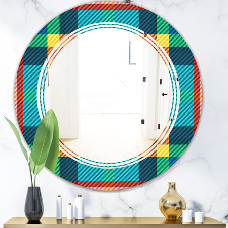 Tartan Geometrical Texture III - Modern Round or Oval Wall Mirror - Triple C