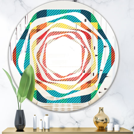 Tartan Geometrical Texture III - Modern Round or Oval Wall Mirror - Whirl