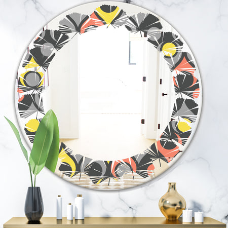 Retro Abstract Drops I - Modern Round or Oval Wall Mirror - Leaves
