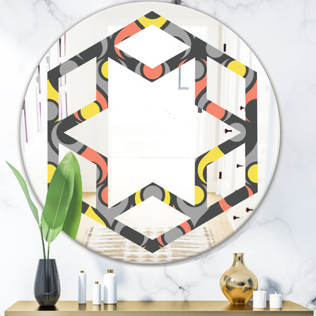 Retro Abstract Drops I - Modern Round or Oval Wall Mirror - Hexagon Star