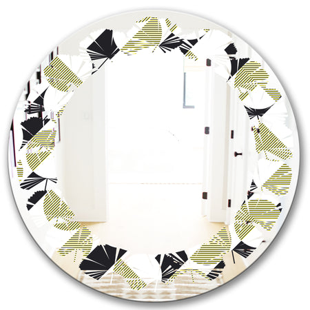Circular Abstract Retro Geometric II - Modern Round or Oval Wall Mirror - Leaves