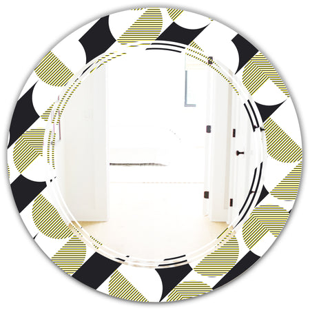 Circular Abstract Retro Geometric II - Modern Round or Oval Wall Mirror - Triple C