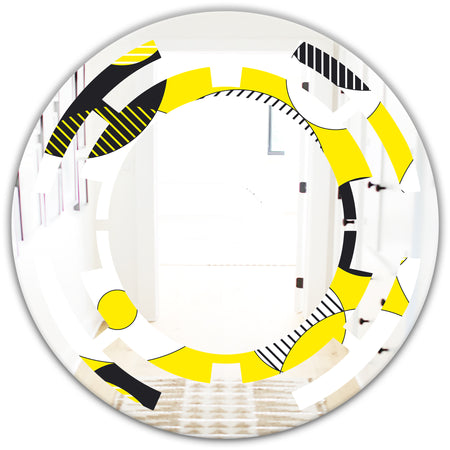 Circular Abstract Retro Geometric I - Modern Round or Oval Wall Mirror - Space