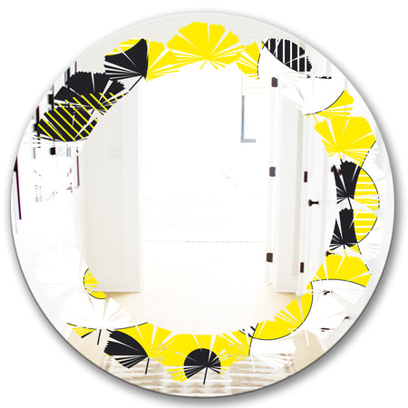 Circular Abstract Retro Geometric I - Modern Round or Oval Wall Mirror - Leaves
