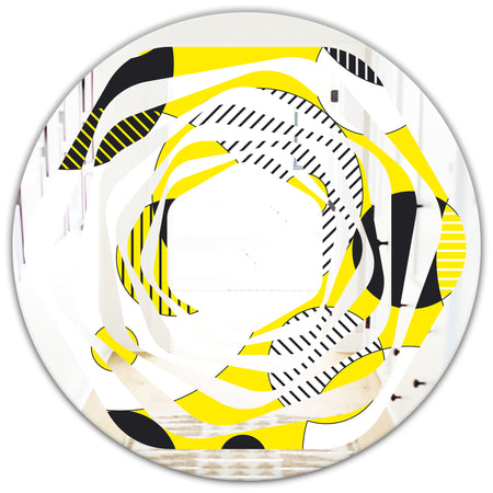 Circular Abstract Retro Geometric I - Modern Round or Oval Wall Mirror - Whirl