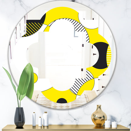 Circular Abstract Retro Geometric I - Modern Round or Oval Wall Mirror - Quatrefoil