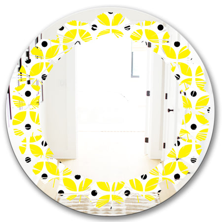 Retro Geometric Design I - Modern Round or Oval Wall Mirror - Leaves